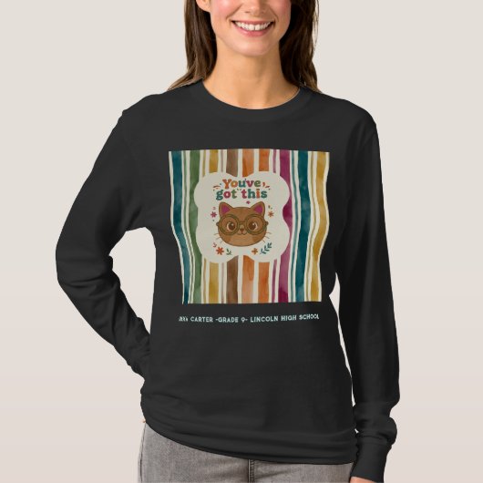カスタマイズできる高校猫Tシャツ Tシャツ (正面)