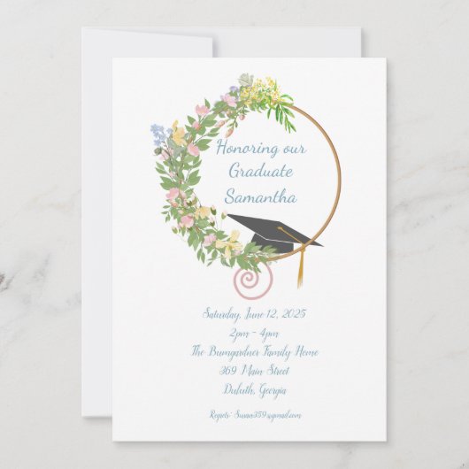 カスタマイズによる卒業パーティフローラデザイン 招待状 (正面)