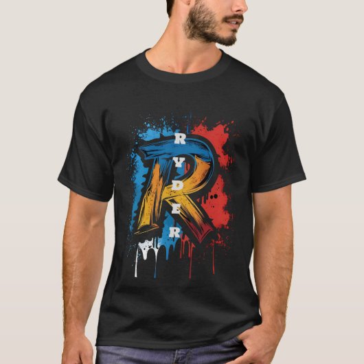 カスタマイズはっきりした可能なグラフィティモノグラム「R」アーバン Tシャツ (正面)