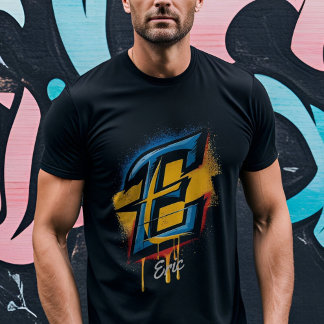 カスタマイズはっきりした可能な落書き文字'E'イニシャル Tシャツ