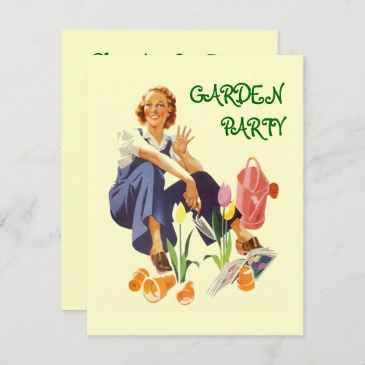 カスタマイズべきレトロの庭のパーティの招待状の~の簡単 招待状 (正面/裏面)
