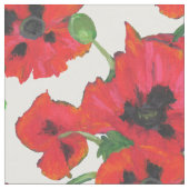 カスタマイズべき白の赤いオニゲシ ファブリック (クローズアップ)