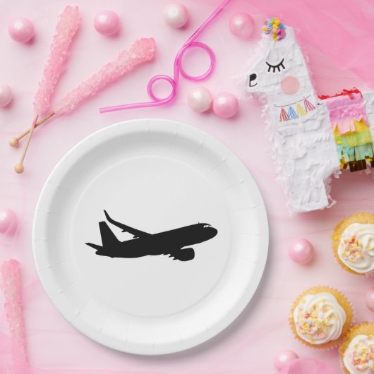 カスタマイズべき航空機のジェット機はさみ金の黒のシルエット ペーパープレート (パーティー)
