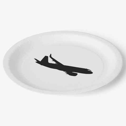 カスタマイズべき航空機のジェット機はさみ金の黒のシルエット ペーパープレート (アングル)