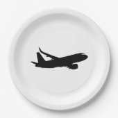 カスタマイズべき航空機のジェット機はさみ金の黒のシルエット ペーパープレート (正面)