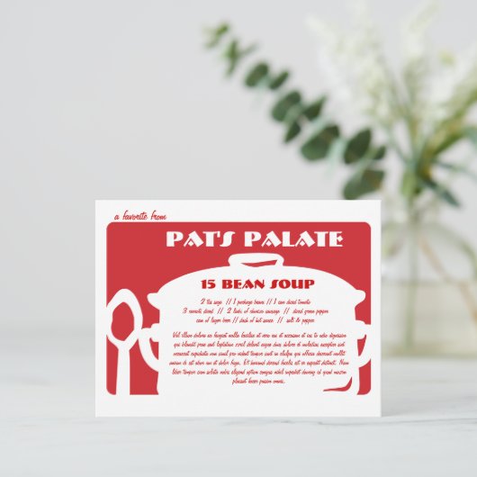 カスタマイズべき赤く及び白いレシピカードスープポット ポストカード (スタンド正面)