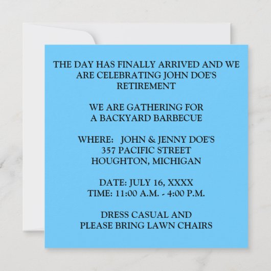 カスタマイズべき退職のパーティの招待状の~ EZ 招待状 (裏面)