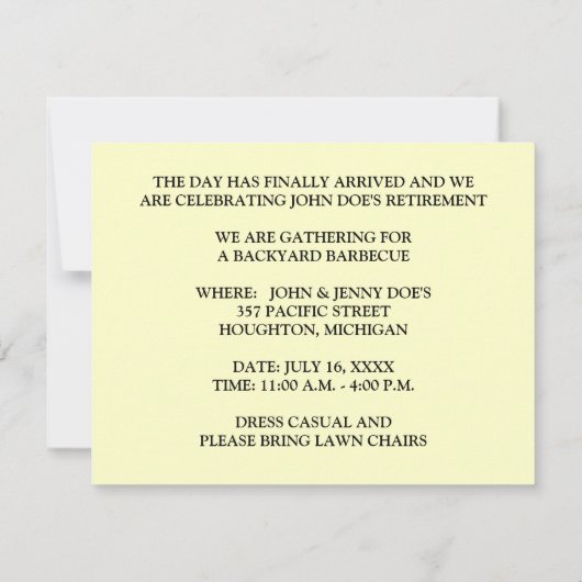 カスタマイズべき退職のパーティの招待状の~ EZ 招待状 (裏面)