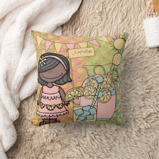 カスタマイズアフリカ系アメリカ人の女の子のレモネードの枕 クッション (ブランケット)