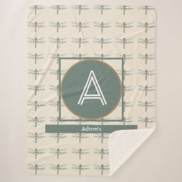 カスタマイズイニシャルとネームドラゴンフライトレンディー シェルパブランケット