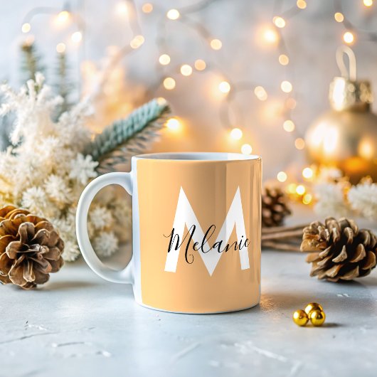 カスタマイズイニシャルニュートラルモダンオレンジ コーヒーマグカップ