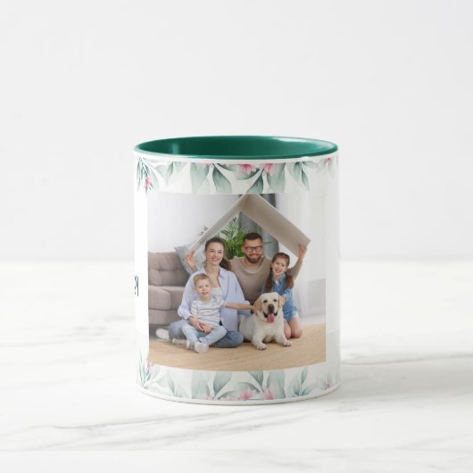 カスタマイズエレガントフローラ枠ファミリ写真 マグカップ (中央)