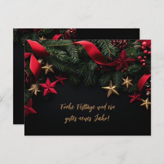 カスタマイズエレガント可能なクリスマスカードとリース シーズンポストカード (正面/裏面)