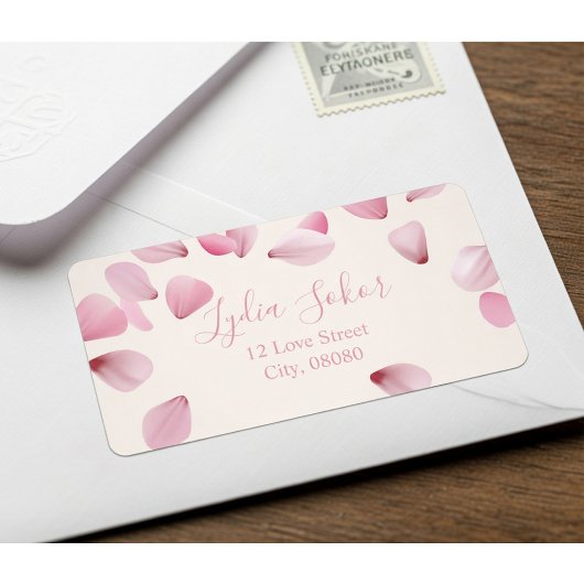 カスタマイズエレガント可能なピンクの花びら差出人住所ラボ ラベル
