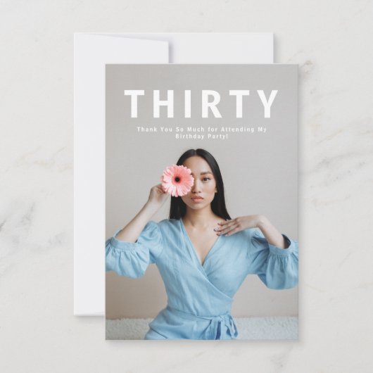 カスタマイズエレガント可能なフラットブルー30th誕生日 サンキューカード (正面)