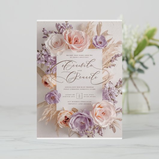 カスタマイズエレガント可能なフローラ結婚式招待状 箔招待状 (立ち正面)