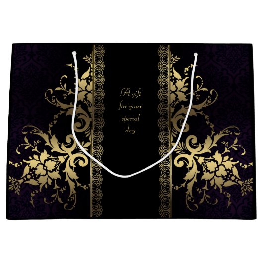 カスタマイズエレガント可能なブラックおよび金ゴールド抱き枕 ラージペーパーバッグ (正面)