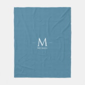 カスタマイズエレガント可能なブルーモノグラムテンプレート媒体 フリースブランケット (正面)