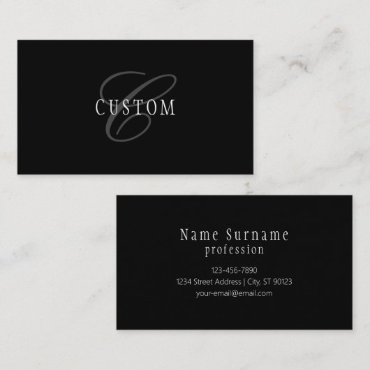 カスタマイズエレガント可能なモノグラム | 黒い灰色の白 名刺 (正面/裏面)