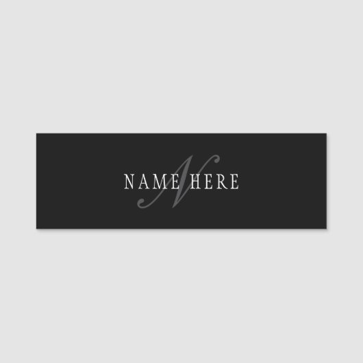 カスタマイズエレガント可能なモノグラム | 黒い灰色の白 名札 (正面)