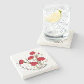 カスタマイズエレガント可能なヴィンテージフローラ赤カーネーション ストーンコースター (横)