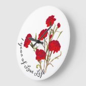 カスタマイズエレガント可能なヴィンテージフローラ赤カーネーション ラージ壁時計 (傾斜)