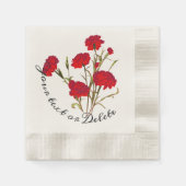 カスタマイズエレガント可能なヴィンテージフローラ赤カーネーション 縁ありカクテルナプキン (正面)