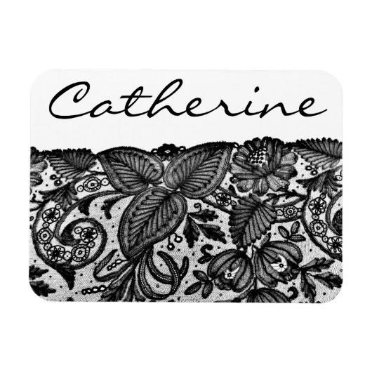 カスタマイズエレガント可能な名前の黒いレース マグネット (横)