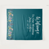 カスタマイズエレガント可能な暗いティール（緑がかった色）結婚の背景 タペストリー (正面(横))