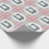 カスタマイズエレガント格子緑ピンク裁縫機 ラッピングペーパー (角)