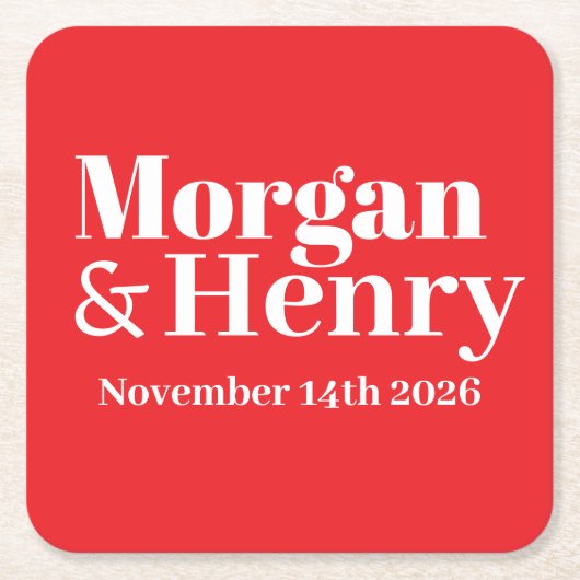 カスタマイズエレガント結婚モダン名シンプル スクエアペーパーコースター (正面)