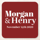 カスタマイズエレガント結婚モダン名シンプル スクエアペーパーコースター (正面)