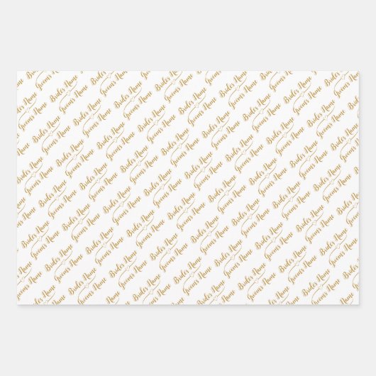 カスタマイズエレガント結婚金ゴールド白 ラッピングペーパーシート (正面3)