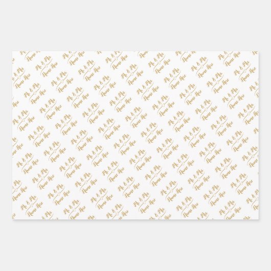 カスタマイズエレガント結婚金ゴールド白 ラッピングペーパーシート (正面2)