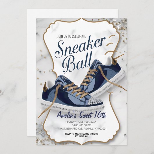 カスタマイズエレガント誕生日スニーカーボールパーティー 招待状 (正面/裏面)