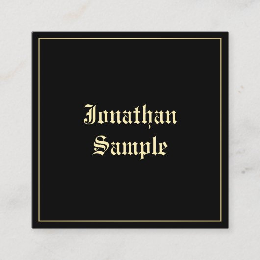 カスタマイズエレガント金ゴールドOld English Scriptテンプレート スクエア名刺 (正面)