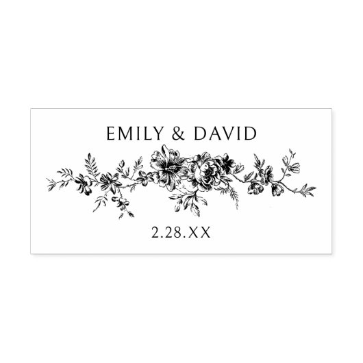 カスタマイズエレガント青フローラ ラバースタンプ (インプリント)