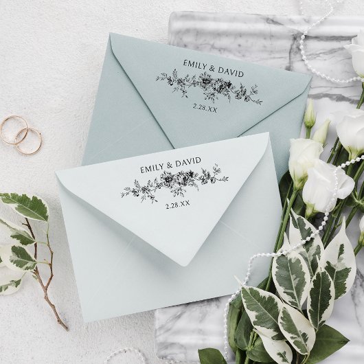 カスタマイズエレガント青フローラ ラバースタンプ