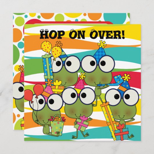 カスタマイズカエルのホツプの誕生日の招待状 招待状 (正面/裏面)