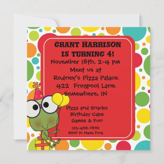 カスタマイズカエルのホツプの誕生日の招待状 招待状 (裏面)