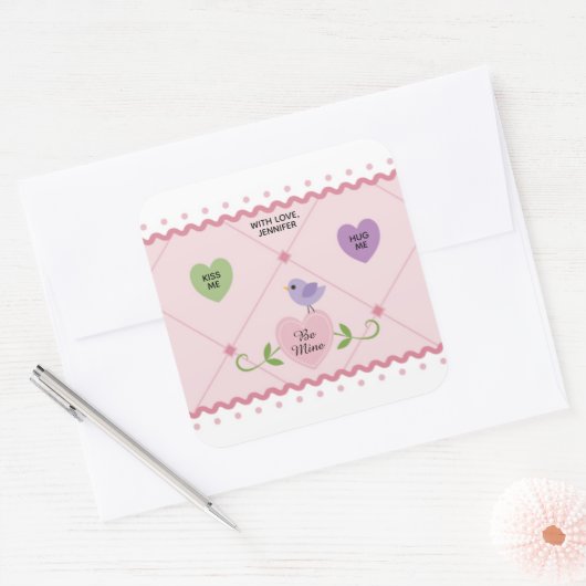 カスタマイズカラフル可能なキャンディハートバレンタイン スクエアシール (封筒)