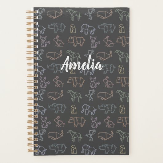 カスタマイズカラフル可能なジオメトリ折り紙の動物 プランナー手帳 (正面)