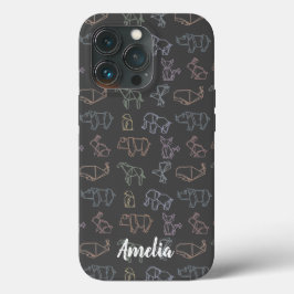 カスタマイズカラフル可能なジオメトリ折り紙の動物 iPhone 13 PROケース