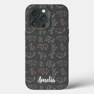 カスタマイズカラフル可能なジオメトリ折り紙の動物 iPhone 13 PROケース