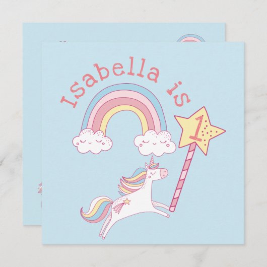 カスタマイズカラフル可能なユニコーン魔法ウォンド誕生日 サンキューカード (正面/裏面)