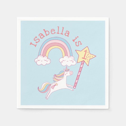 カスタマイズカラフル可能なユニコーン魔法ウォンド誕生日 スタンダードカクテルナプキン (正面)