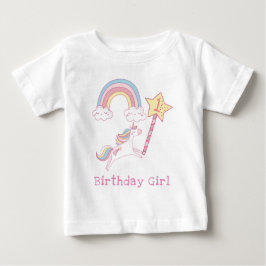 カスタマイズカラフル可能なユニコーン魔法ウォンド誕生日 ベビーTシャツ