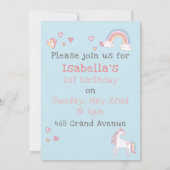 カスタマイズカラフル可能なユニコーン魔法ウォンド誕生日 招待状 (裏面)