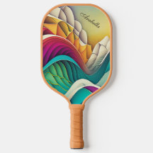 カスタマイズカラフル可能な抽象芸術波と山