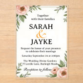 「カスタマイズカラフル可能な水カラー結婚フローラI アクリル招待状 (正面)